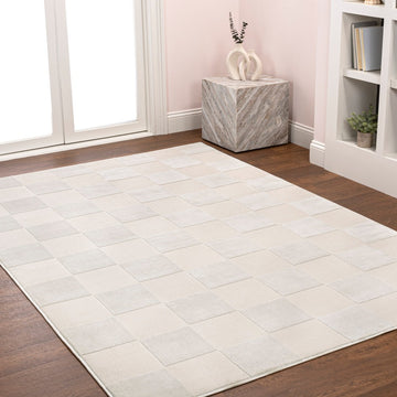 Hand Modern Geometric Checkerboard High-Low Area Rug